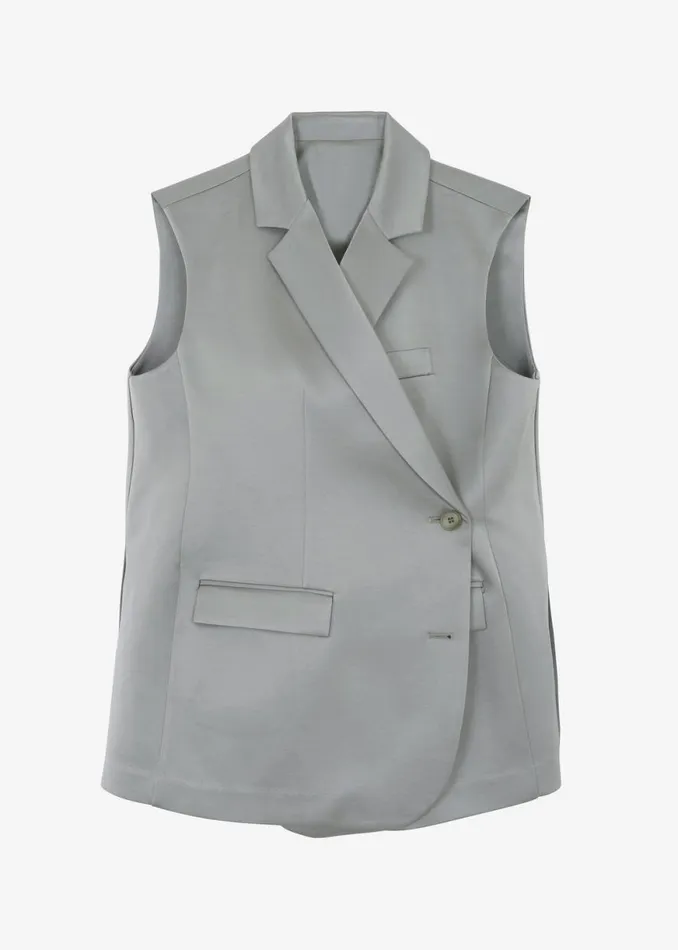 The Frankie Shop Everly Satin Vest 8211 Eucalyptus Shop Outerwear