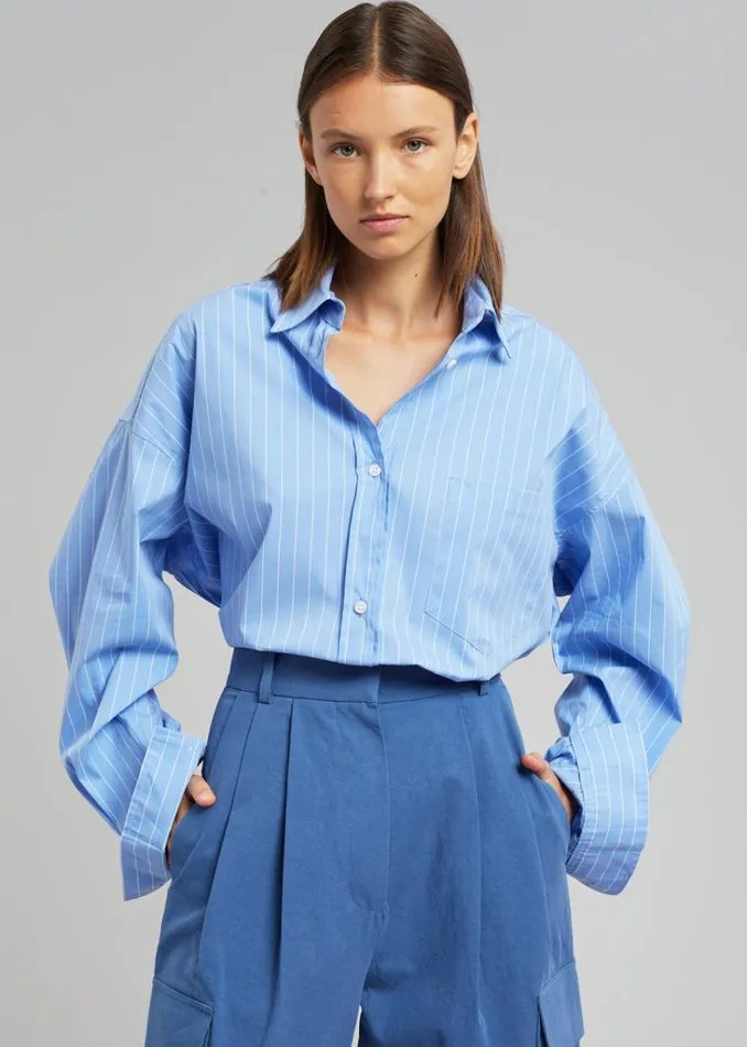 The Frankie Shop Georgia Pinstripe Shirt 8211 Light Blue Shop Tops