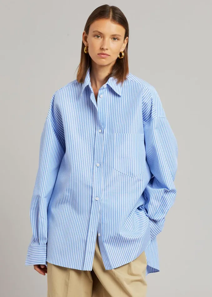 The Frankie Shop Georgia Stripe Shirt 8211 WhiteLight Blue Shop Tops