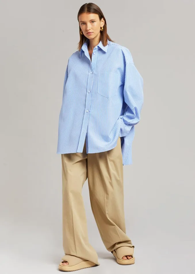 The Frankie Shop Georgia Stripe Shirt 8211 WhiteLight Blue Shop Tops