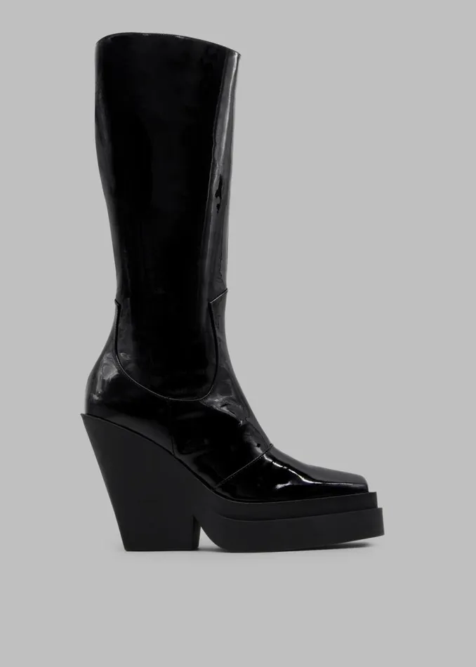 The Frankie Shop Gia Borghini Gia 14 KneeHigh Texan Boots 8211 Patent Black Shop Shoes