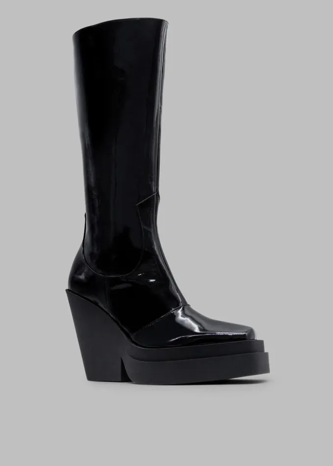 The Frankie Shop Gia Borghini Gia 14 KneeHigh Texan Boots 8211 Patent Black Shop Shoes