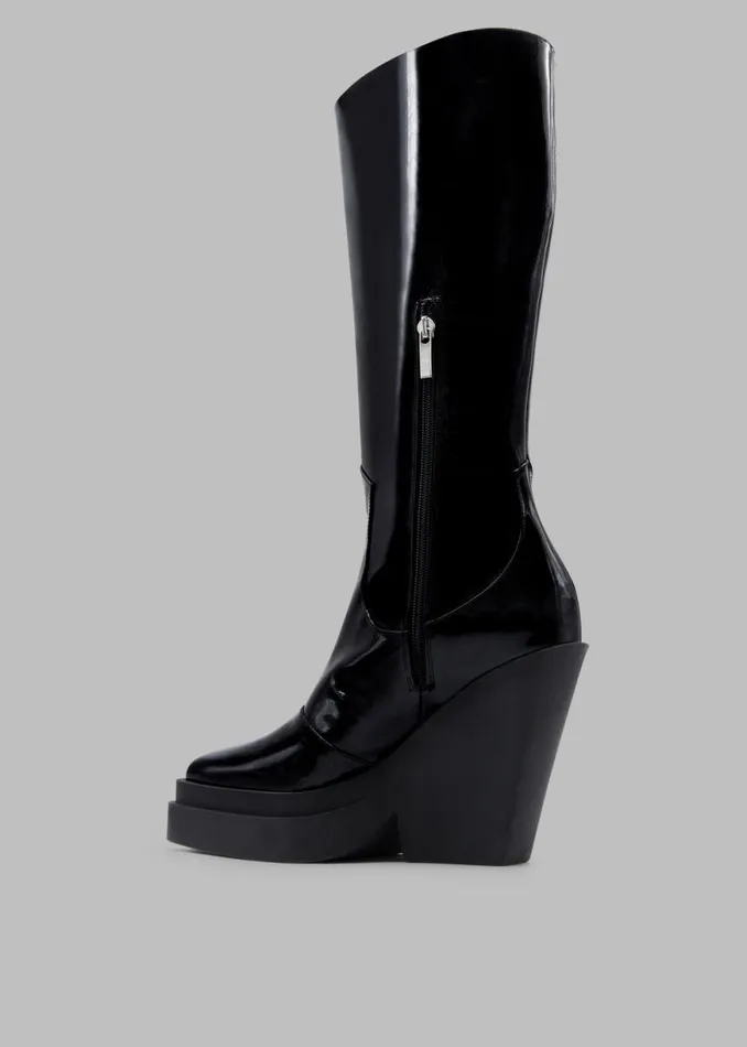 The Frankie Shop Gia Borghini Gia 14 KneeHigh Texan Boots 8211 Patent Black Shop Shoes