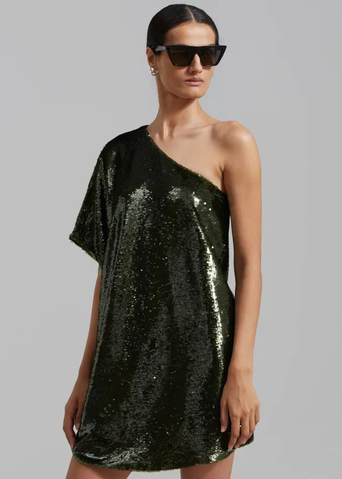 The Frankie Shop Gloria Sequins One Shoulder Dress 8211 Olive Shop Dresses