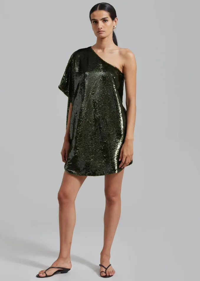 The Frankie Shop Gloria Sequins One Shoulder Dress 8211 Olive Shop Dresses