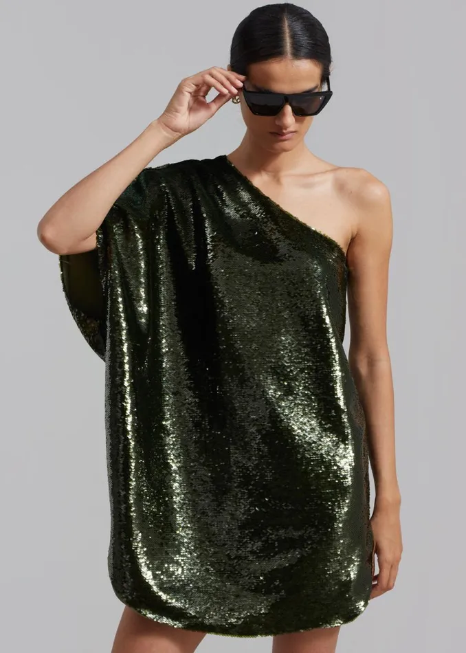The Frankie Shop Gloria Sequins One Shoulder Dress 8211 Olive Shop Dresses