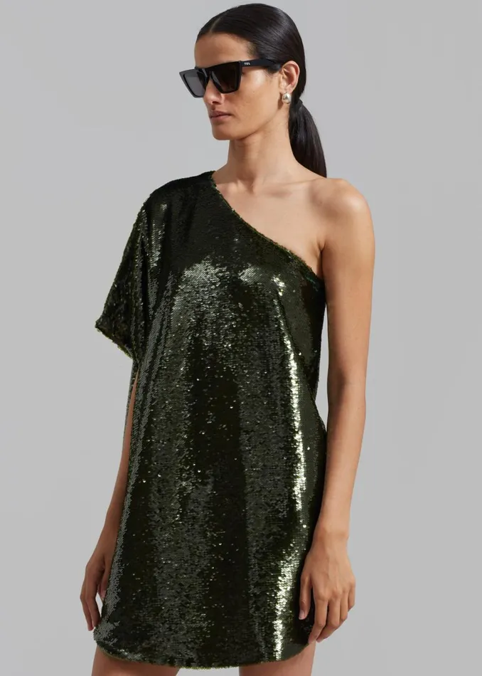 The Frankie Shop Gloria Sequins One Shoulder Dress 8211 Olive Shop Dresses