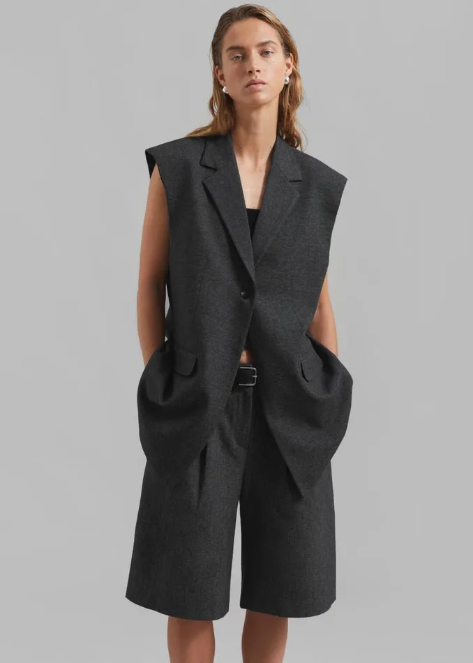 The Frankie Shop Isara Pleated Shorts 8211 Dark Grey Melange Shop Clothing