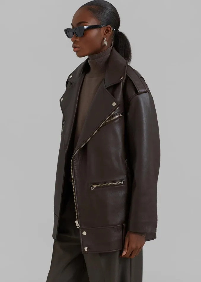 The Frankie Shop Jax Leather Biker Jacket 8211 Brown Shop Outerwear