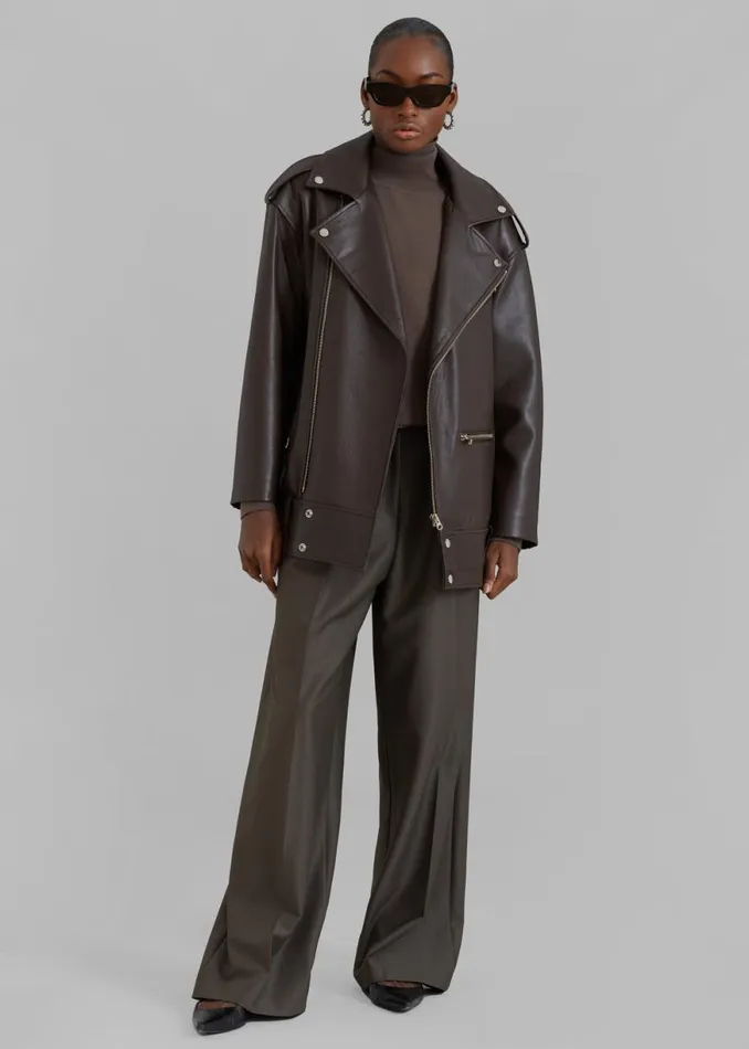 The Frankie Shop Jax Leather Biker Jacket 8211 Brown Shop Outerwear