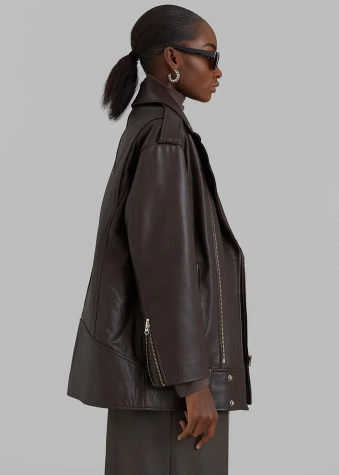 The Frankie Shop Jax Leather Biker Jacket 8211 Brown Shop Outerwear