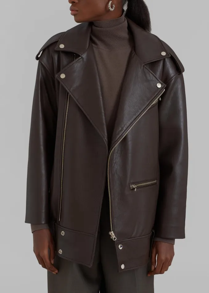 The Frankie Shop Jax Leather Biker Jacket 8211 Brown Shop Outerwear