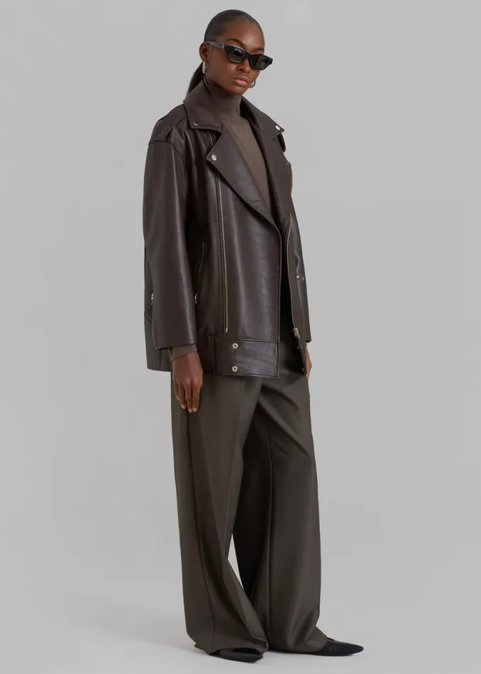 The Frankie Shop Jax Leather Biker Jacket 8211 Brown Shop Outerwear