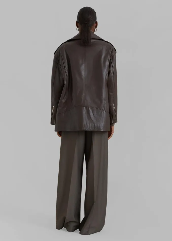 The Frankie Shop Jax Leather Biker Jacket 8211 Brown Shop Outerwear