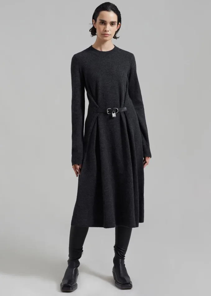 The Frankie Shop JW Anderson Padlock Strap Tie Dress 8211 Charcoal Melange Shop Clothing