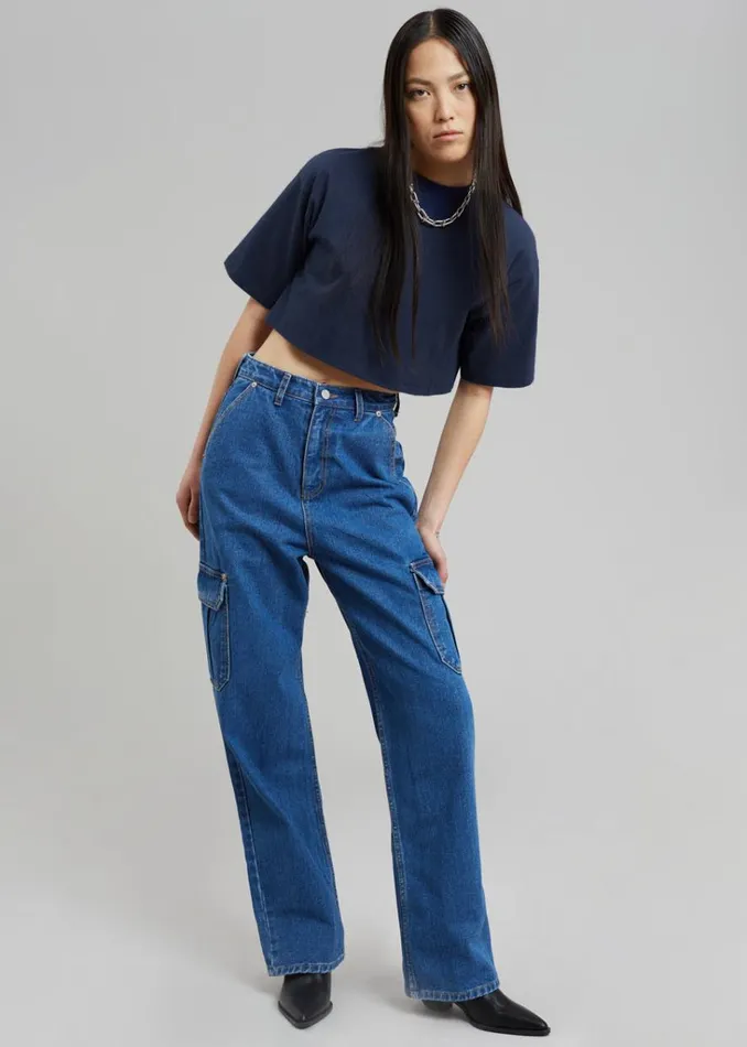 The Frankie Shop Karina Cropped TShirt 8211 Navy Shop Tops