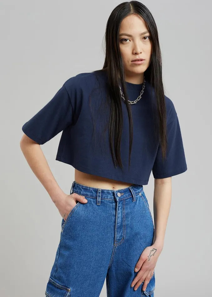 The Frankie Shop Karina Cropped TShirt 8211 Navy Shop Tops