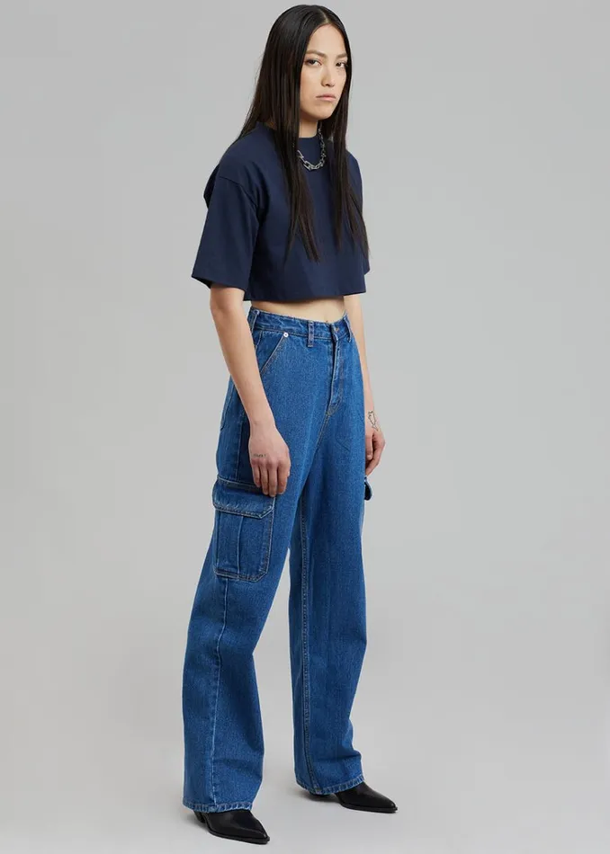 The Frankie Shop Karina Cropped TShirt 8211 Navy Shop Tops