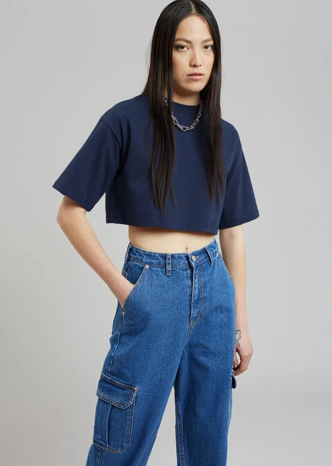 The Frankie Shop Karina Cropped TShirt 8211 Navy Shop Tops