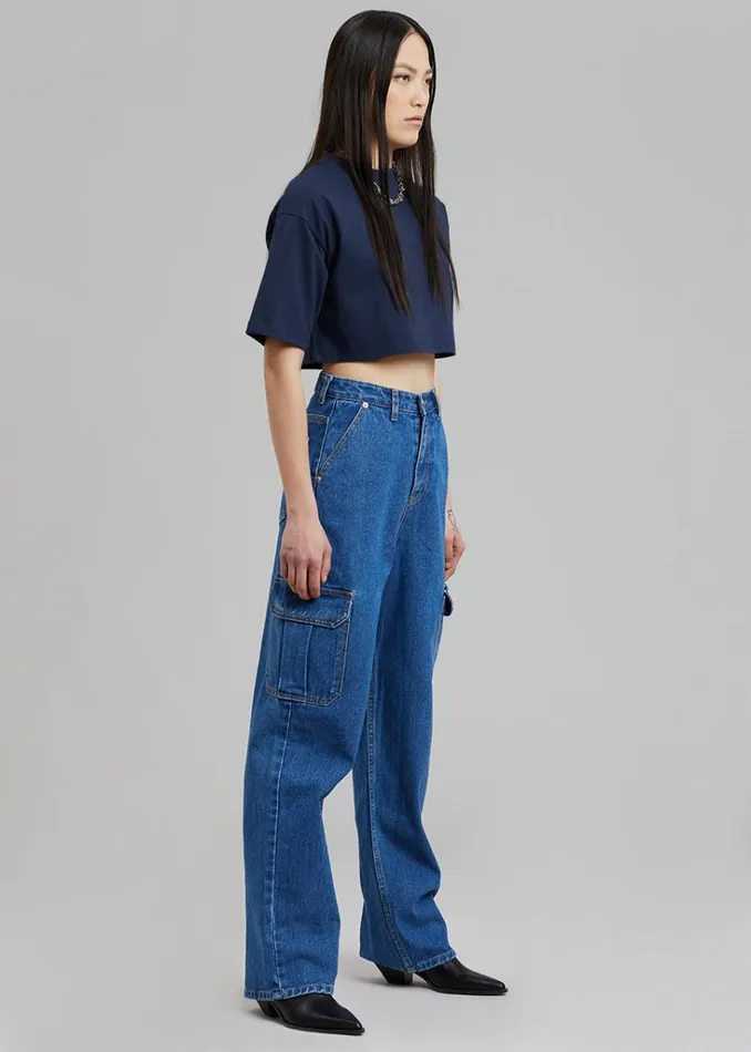 The Frankie Shop Karina Cropped TShirt 8211 Navy Shop Tops