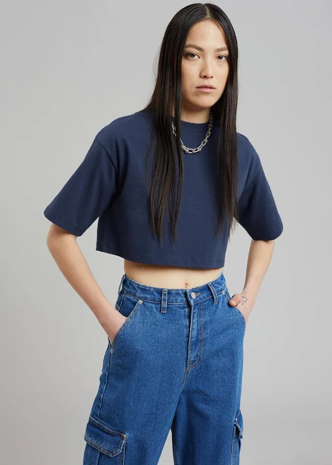 The Frankie Shop Karina Cropped TShirt 8211 Navy Shop Tops