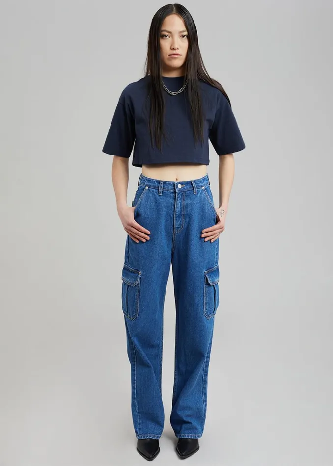 The Frankie Shop Karina Cropped TShirt 8211 Navy Shop Tops