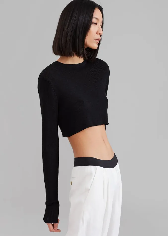 The Frankie Shop Kaz Cropped Knit Top 8211 Black Shop Tops