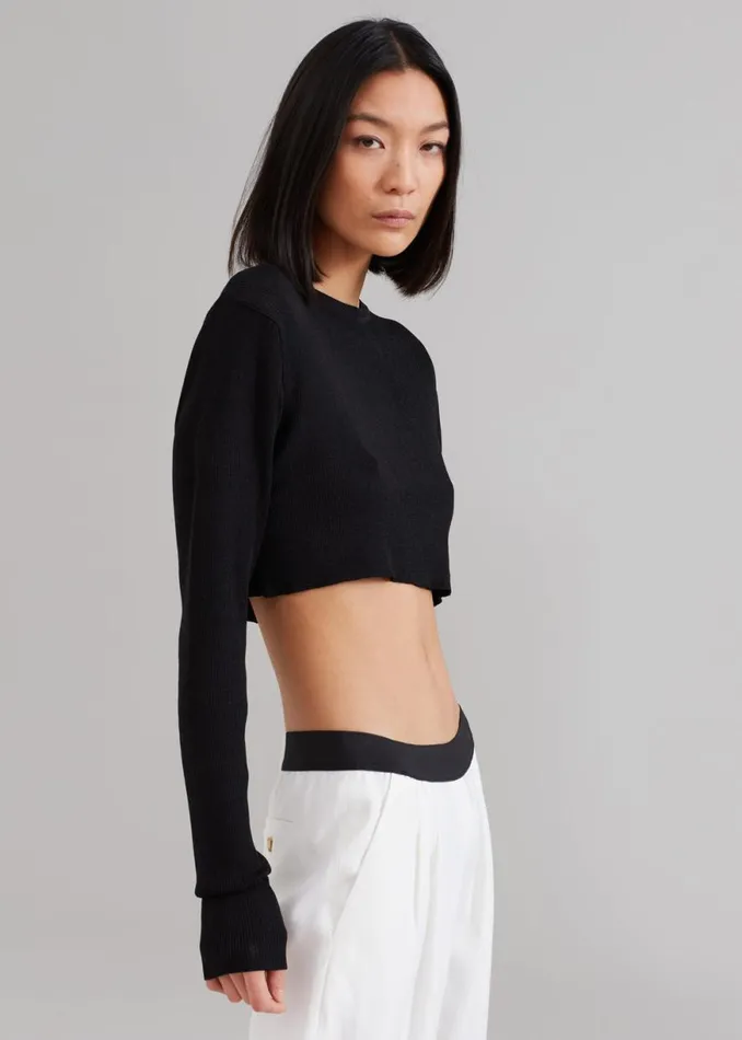 The Frankie Shop Kaz Cropped Knit Top 8211 Black Shop Tops