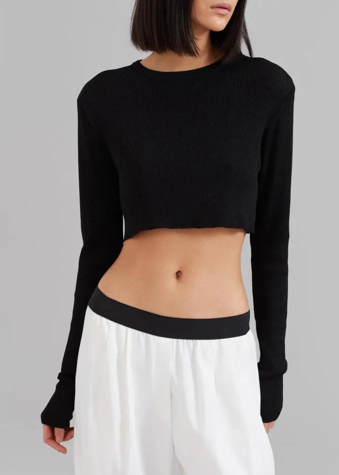 The Frankie Shop Kaz Cropped Knit Top 8211 Black Shop Tops