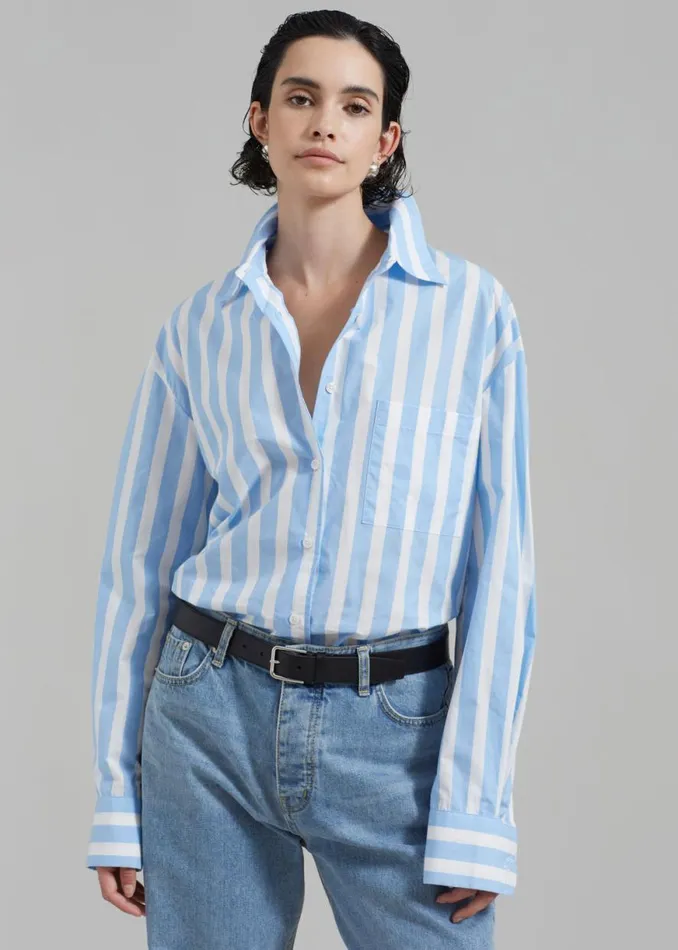 The Frankie Shop Lui Wide Stripe Shirt 8211 Blue Shop Tops