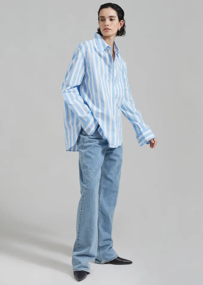 The Frankie Shop Lui Wide Stripe Shirt 8211 Blue Shop Tops
