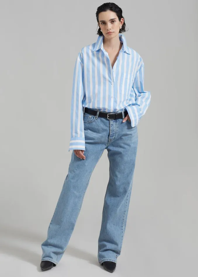 The Frankie Shop Lui Wide Stripe Shirt 8211 Blue Shop Tops