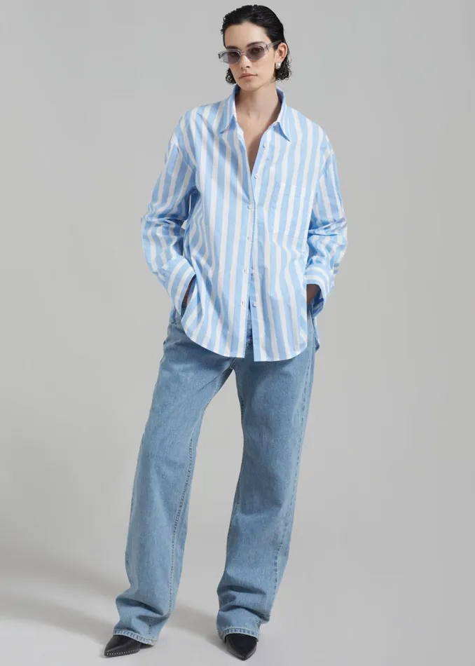 The Frankie Shop Lui Wide Stripe Shirt 8211 Blue Shop Tops
