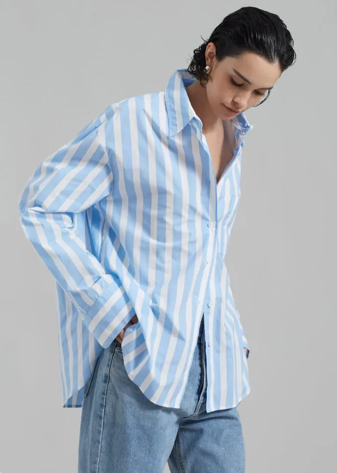 The Frankie Shop Lui Wide Stripe Shirt 8211 Blue Shop Tops