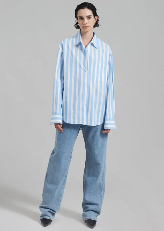 The Frankie Shop Lui Wide Stripe Shirt 8211 Blue Shop Tops