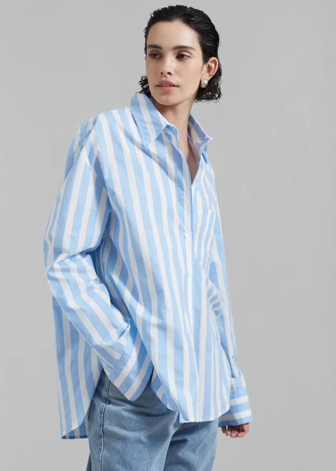 The Frankie Shop Lui Wide Stripe Shirt 8211 Blue Shop Tops