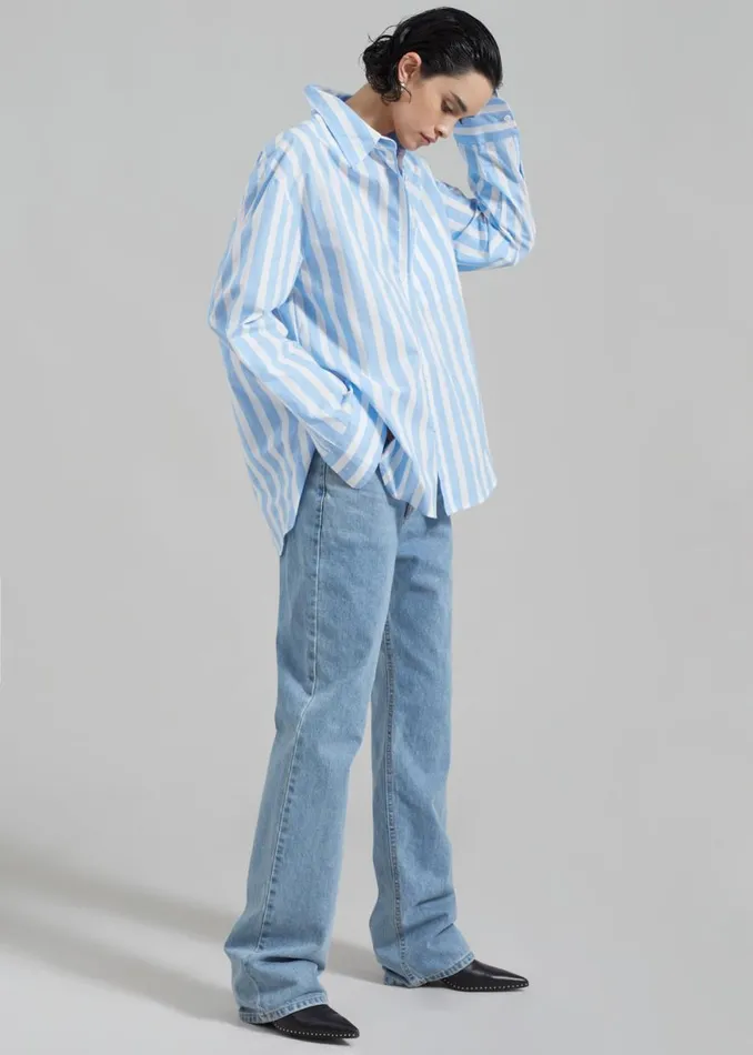The Frankie Shop Lui Wide Stripe Shirt 8211 Blue Shop Tops