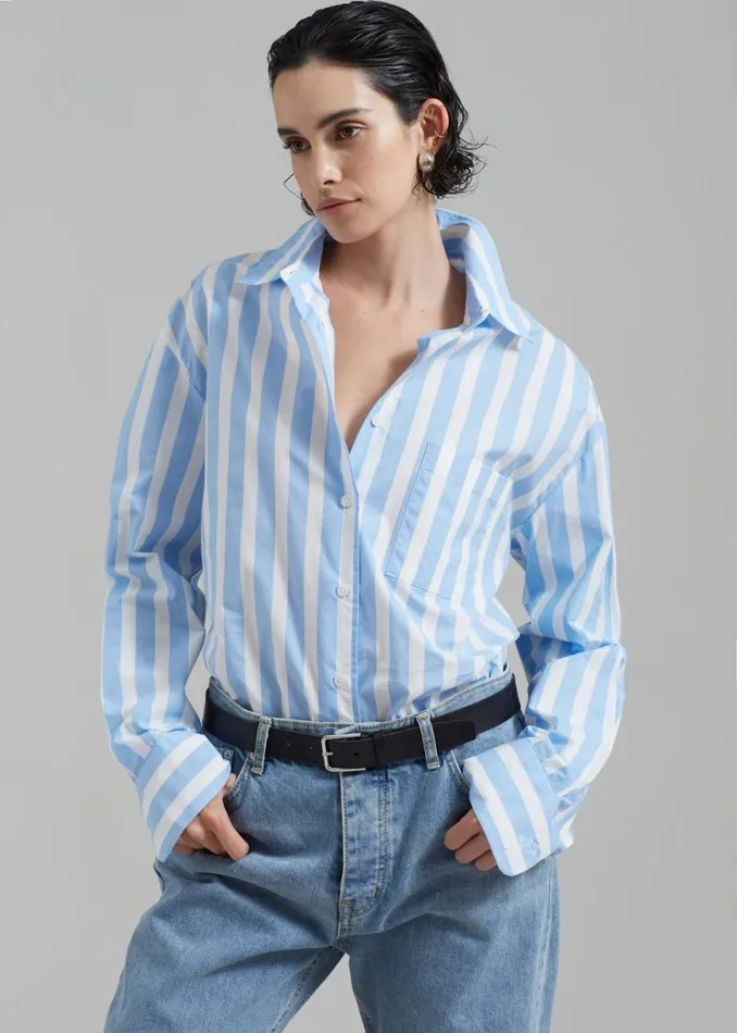 The Frankie Shop Lui Wide Stripe Shirt 8211 Blue Shop Tops