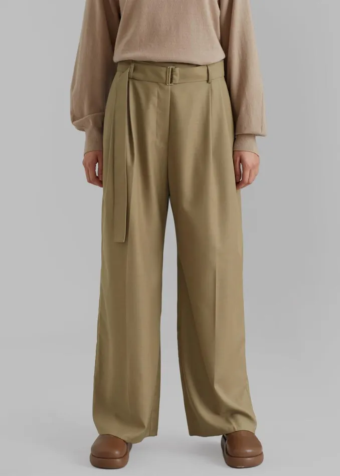 The Frankie Shop Lyxe Belted Pants 8211 Taupe Shop Bottoms