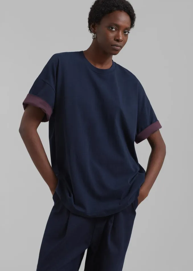 The Frankie Shop Mani Roll Up Sleeve Tee 8211 NavyPrune Shop Clothing