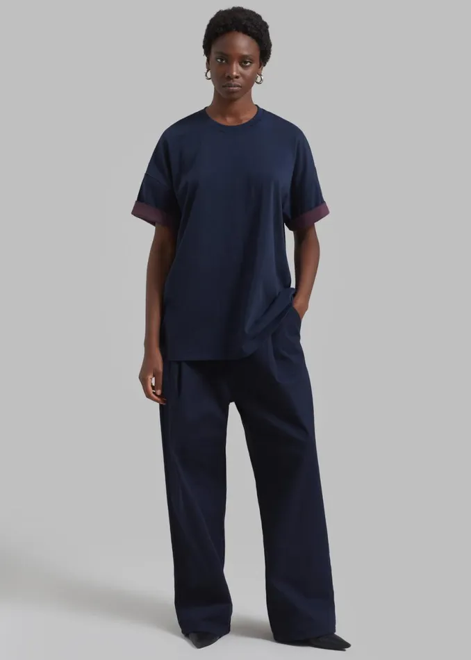 The Frankie Shop Mani Roll Up Sleeve Tee 8211 NavyPrune Shop Clothing