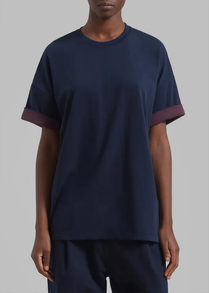 The Frankie Shop Mani Roll Up Sleeve Tee 8211 NavyPrune Shop Clothing