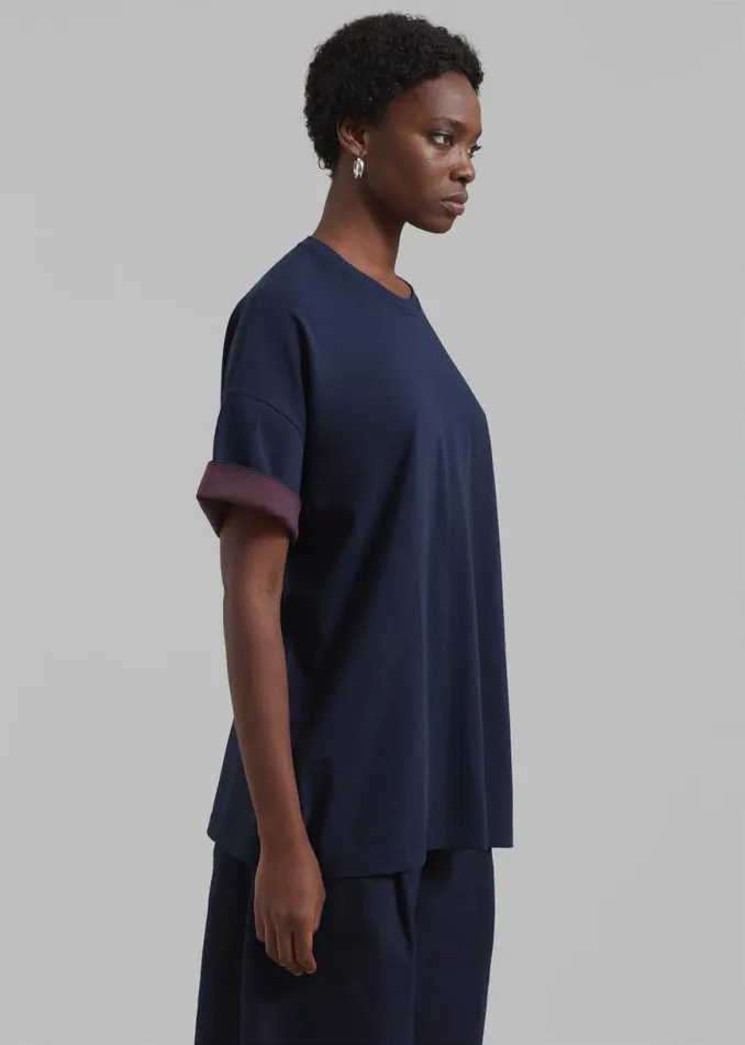 The Frankie Shop Mani Roll Up Sleeve Tee 8211 NavyPrune Shop Clothing