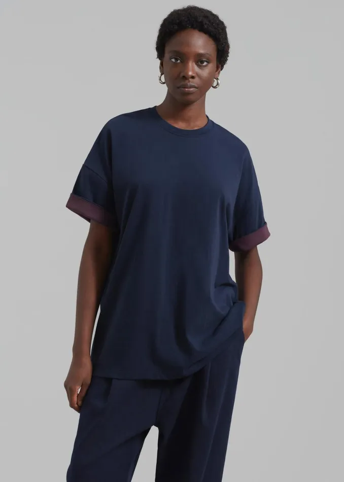 The Frankie Shop Mani Roll Up Sleeve Tee 8211 NavyPrune Shop Clothing