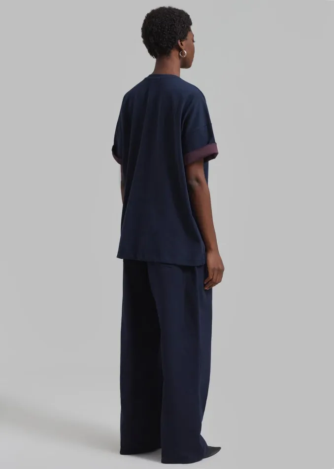 The Frankie Shop Mani Roll Up Sleeve Tee 8211 NavyPrune Shop Clothing