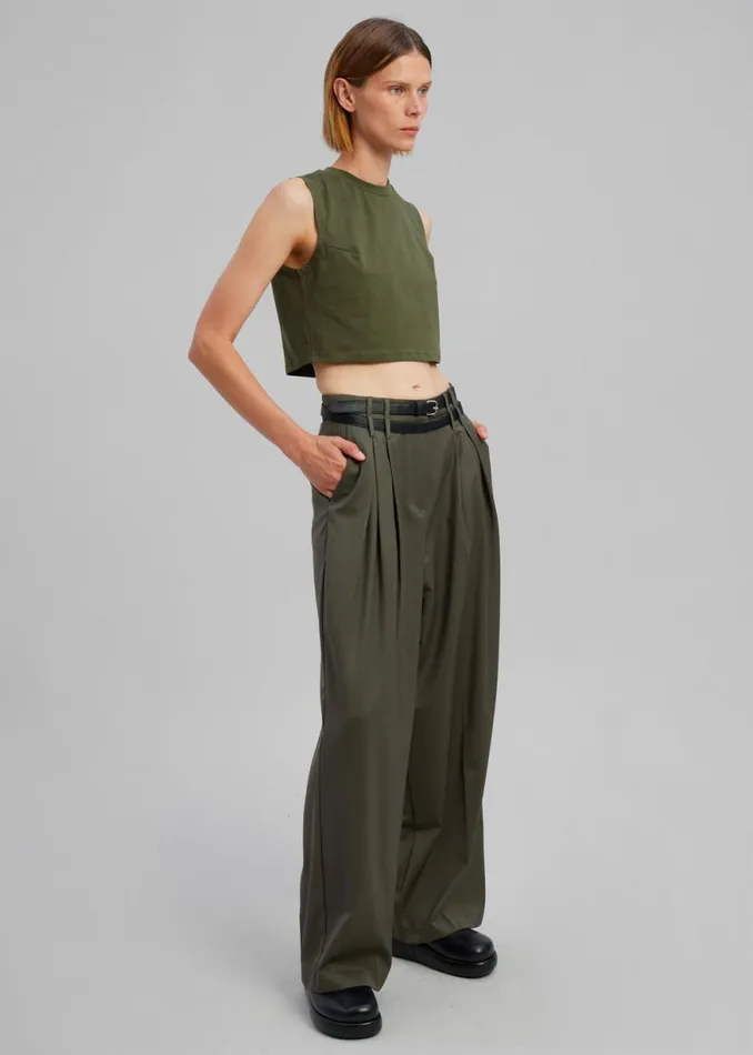The Frankie Shop Nellie Belted Pleated Pants 8211 Olive Shop Bottoms