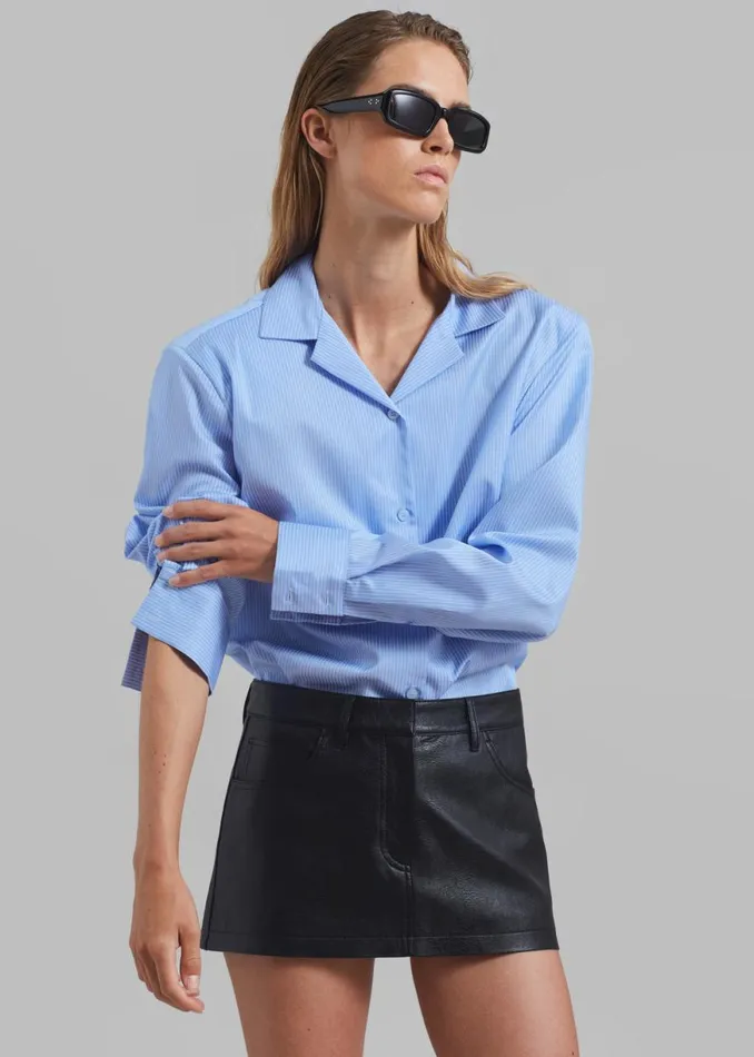 The Frankie Shop Noah Padded Button Up Shirt 8211 Blue Pinstripe Shop Tops