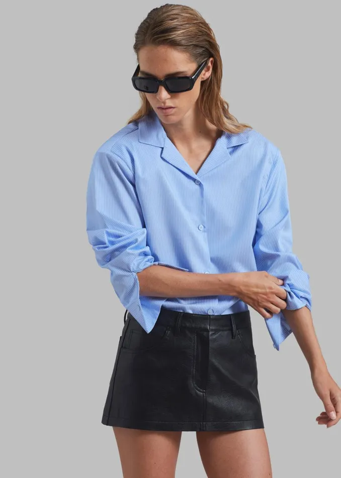 The Frankie Shop Noah Padded Button Up Shirt 8211 Blue Pinstripe Shop Tops