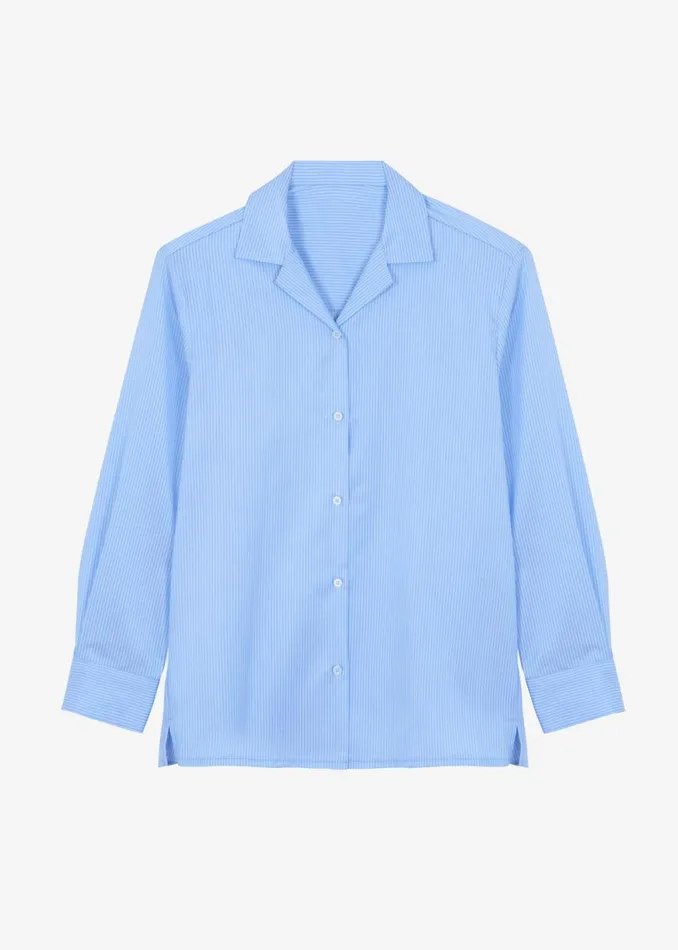 The Frankie Shop Noah Padded Button Up Shirt 8211 Blue Pinstripe Shop Tops