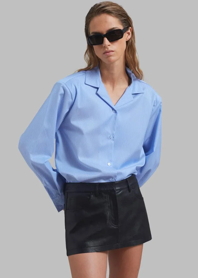 The Frankie Shop Noah Padded Button Up Shirt 8211 Blue Pinstripe Shop Tops